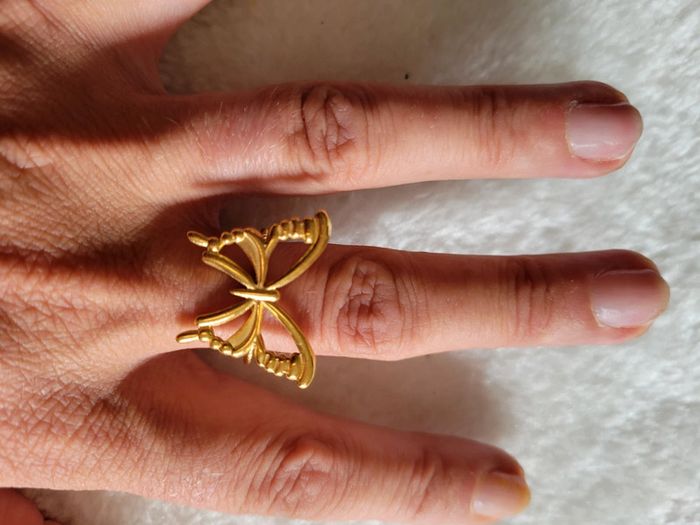 Bague papillon acier doré ajustable - photo numéro 5