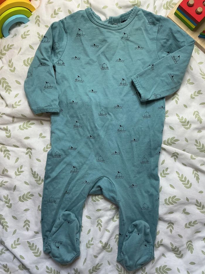 pyjama grenouillère en coton vert motifs baleine 6 mois kiabi - photo numéro 3