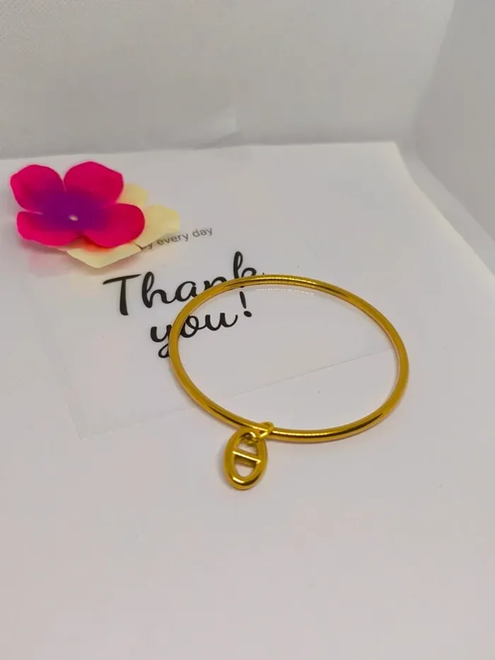 Bracelet jonc doré avec breloque maille marine - photo numéro 2