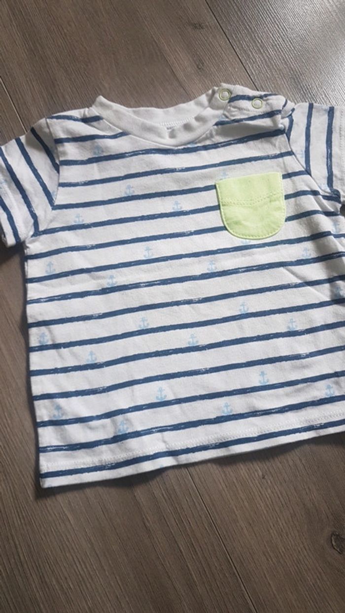 Tee-shirt marin 6 mois rayé ancres manches courtes in extenso