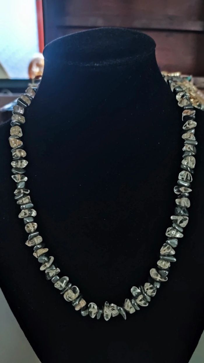 Magnifique collier en quartz fumé et onyx