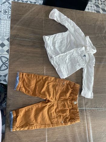 Ensemble chino et chemise 68cm marron et blanc