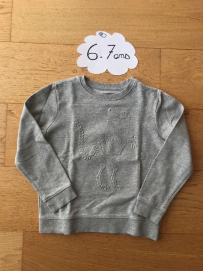 Pull sweat dinosaure gris chiné tex 6-7 ans