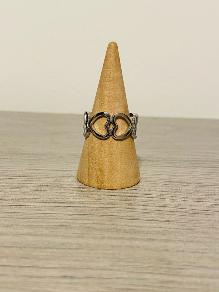 Bague ajustable argenté cœur horizontal acier inoxydable - photo numéro 2