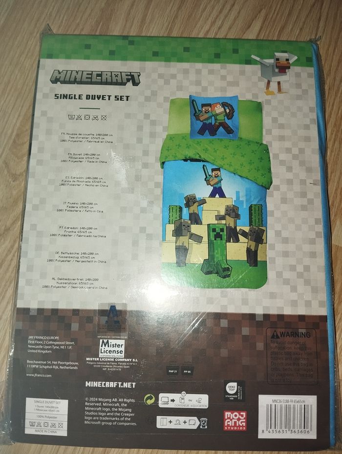 Parure de lit Minecraft taille 240/200 cm taille oreiller 63/63 cm