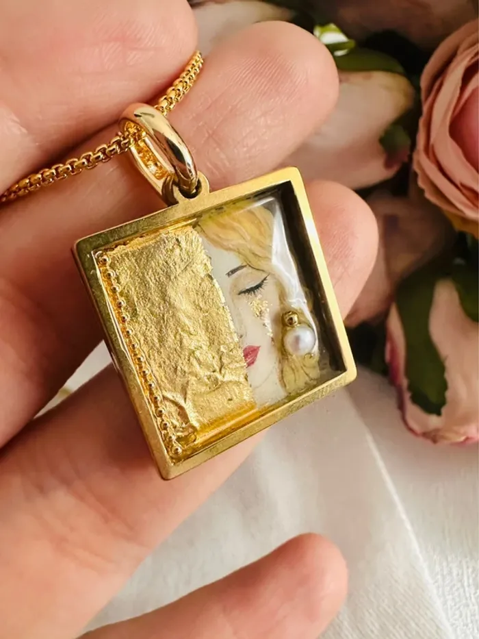 🥲Collier artisanal unique avec perle d’eau douce naturelle – inspiré de Gustav Klimt - photo numéro 11