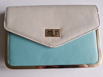 Pochette bicolore beige/bleu-verte - Bijou Brigitte