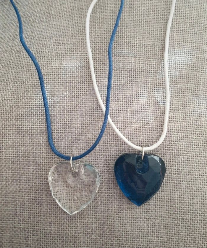 Lot de colliers cœur transparent / bleu