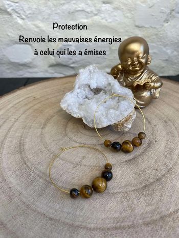 Boucles d’oreilles rondes œil de tigre , inoxydable lithothérapie