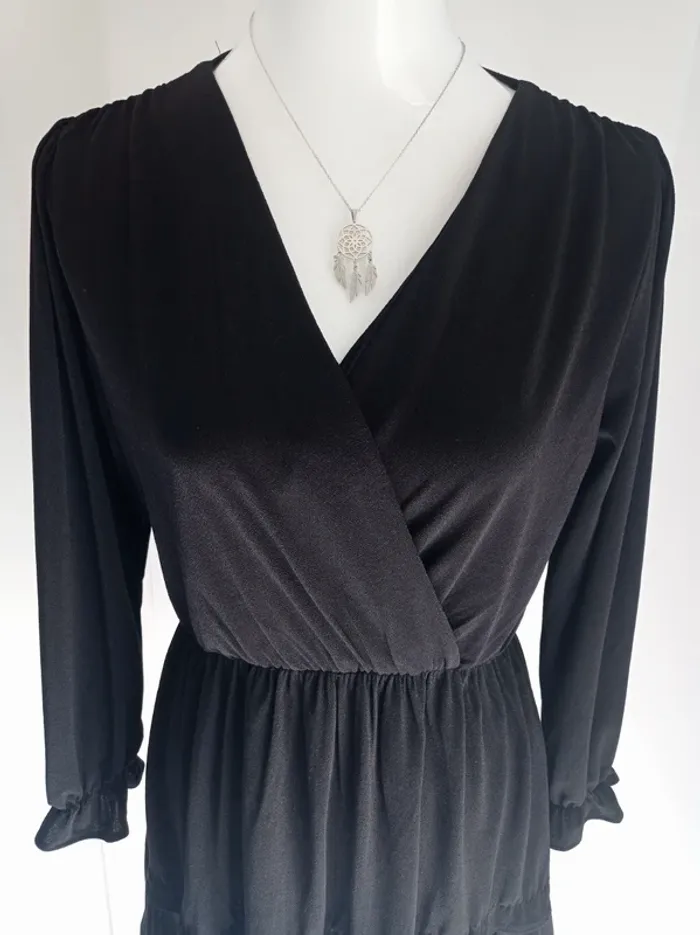 Robe noire cache coeur noir drapé devant manches longues T.S Mango - photo numéro 2