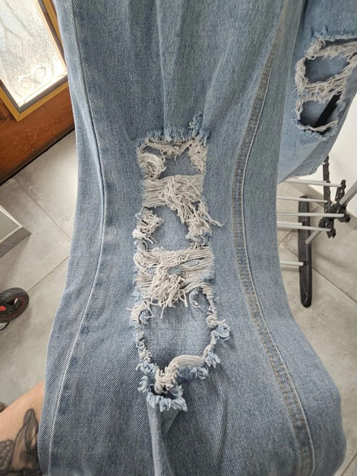 Jeans évasés effet usé délaver troué taille 30 fille femme adolescente - photo numéro 12