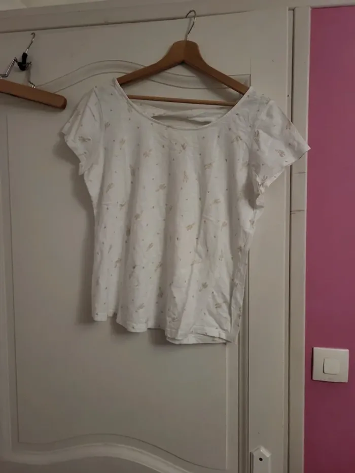T shirt blanc motif doré L