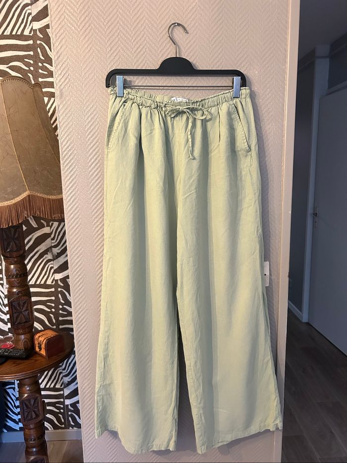 Pantalon à jambes larges contenant du lin - photo numéro 2