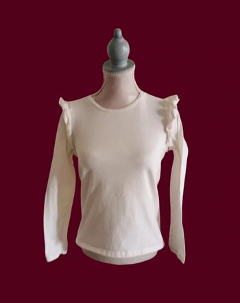 T shirt manches longues blanc froufrous épaules C&A taille 10 ans 1/2