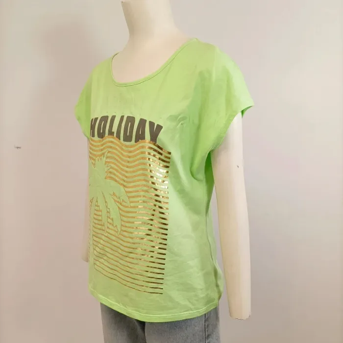 T-shirt vert fluo imprimé palmier doré BREAL style été casual - taille M A627 - photo numéro 2