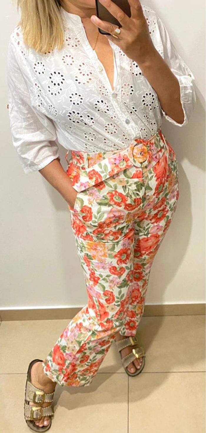 🧡Pantalon Fleuri Mango Taille 38 - photo numéro 3