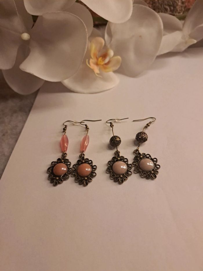 Lot de boucles d'oreilles pendante multicolore bronze - photo numéro 7