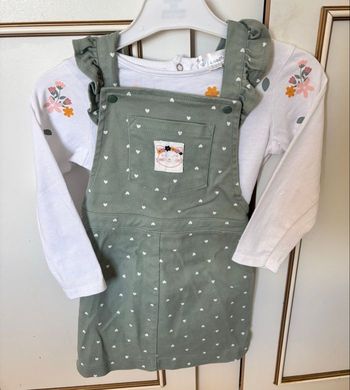 Ensemble robe à cœurs vert sauge t-shirt manches longues 36 mois mes petits cailloux 