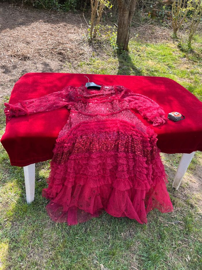 Robe longue Rouge voile paillettes jupon froufrou T 40 - photo numéro 8