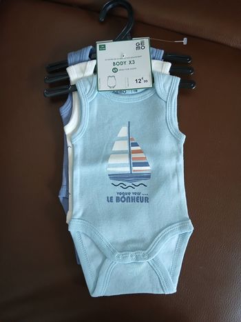 lot 3 bodies sans manches garcon gemo 54 cm 1 mois