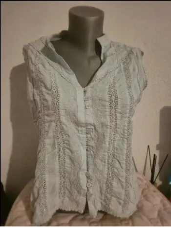 Blouse vintage bleu à manches courtes, taille 40