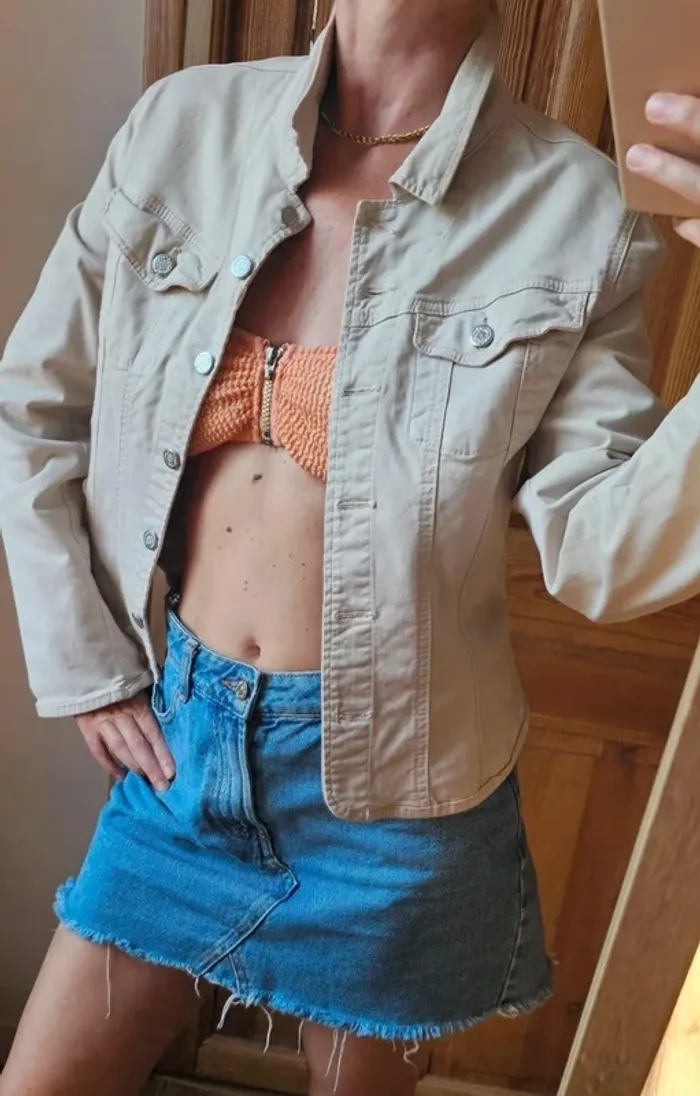Blouson vintage en jeans beige
