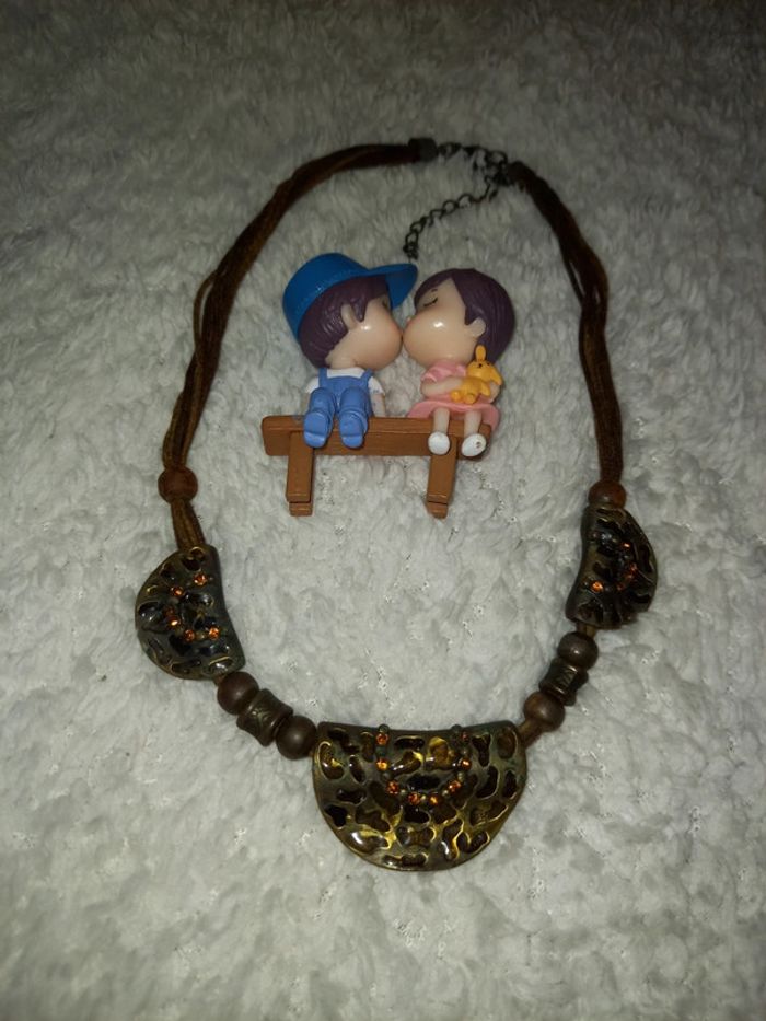 Collier ethnique marron / beige comme neuf - photo numéro 3