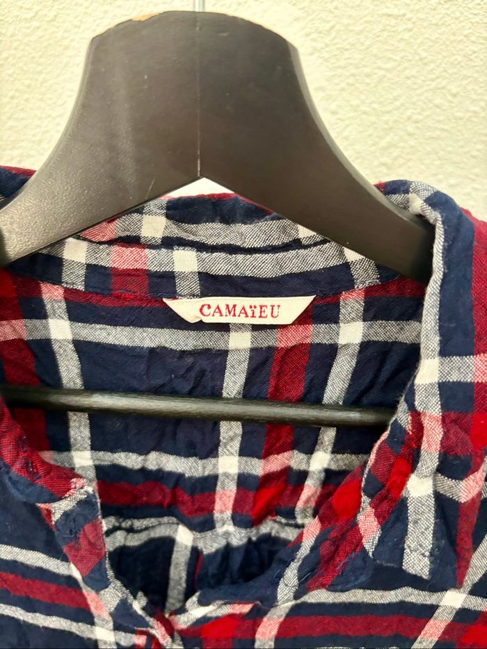 Chemise à carreaux bleue, blanc et rouge en viscose Camaïeu - Taille 42 - photo numéro 5
