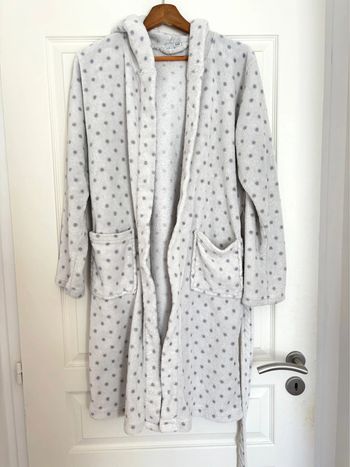 Robe de chambre polaire blanc à pois gris taille M