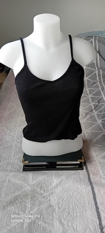 Top court fines bretelles maille côtelée noir femme M bershka