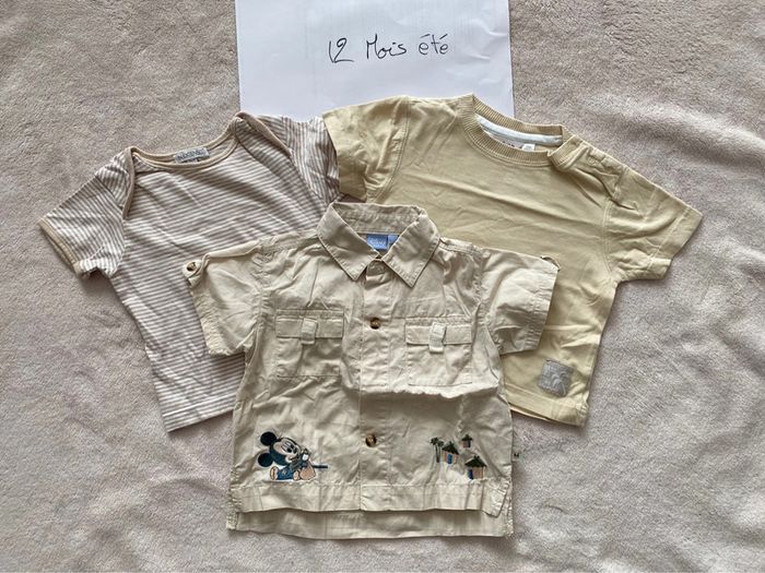 Lot de 2 T-shirts 👕 et 1 chemise 👔 manches courtes - 12 mois - Disney, Kid Kanaï, In extenso - TBE