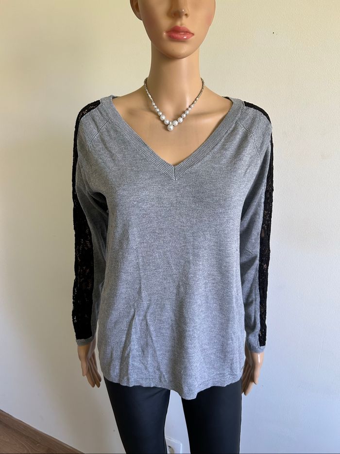 Pull gris et noir à manches longues Morgan taille M état satisfaisant