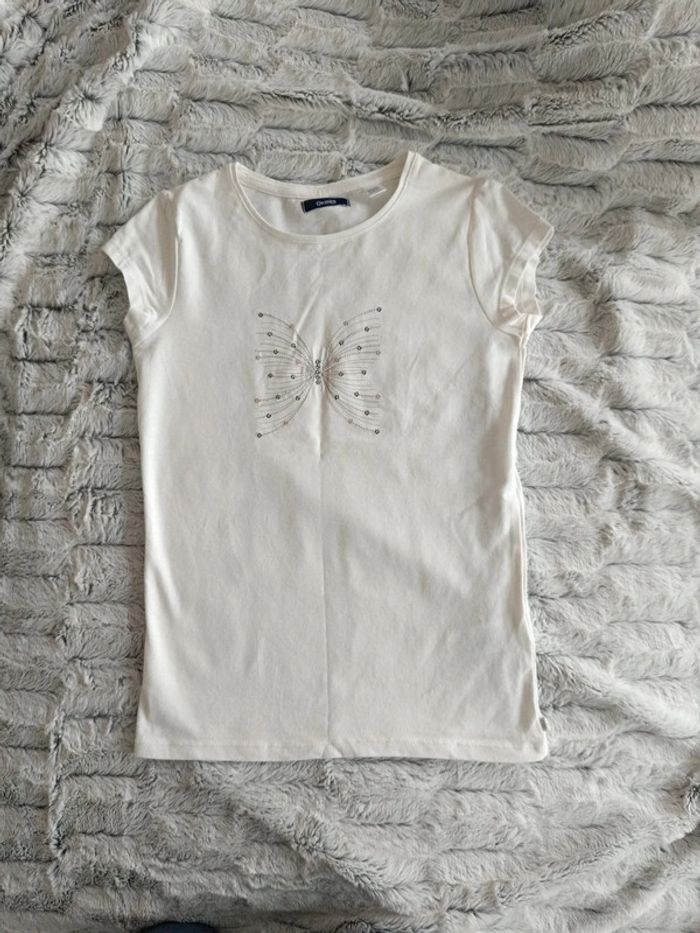 Tee shirt blanc motif sequins papillon neuf