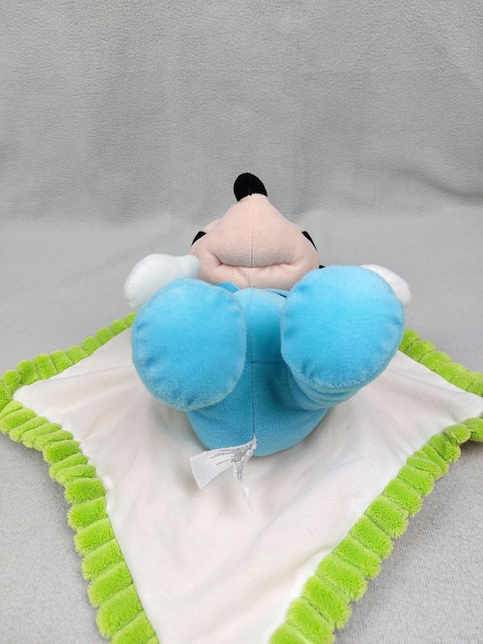 Doudou peluche Mickey bleu 30 cm couverture jaune vert nuage Disney - photo numéro 5