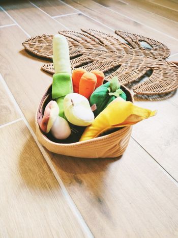 🍏Dinette panier/corbeille avec divers aliments fruits et légumes en tissu- peluche