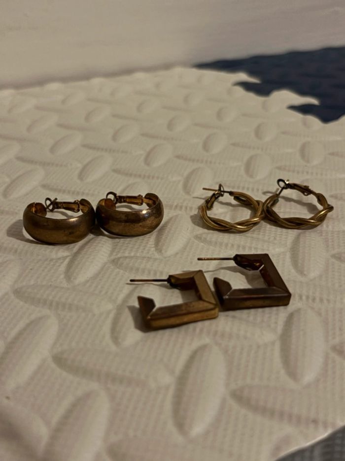 Lot de 3 boucles d’oreilles dorées, cuivrées - photo numéro 4