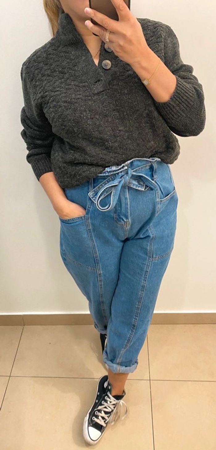 Superbe Pull Gris Chiné Avec  Boutons Taille M - photo numéro 2