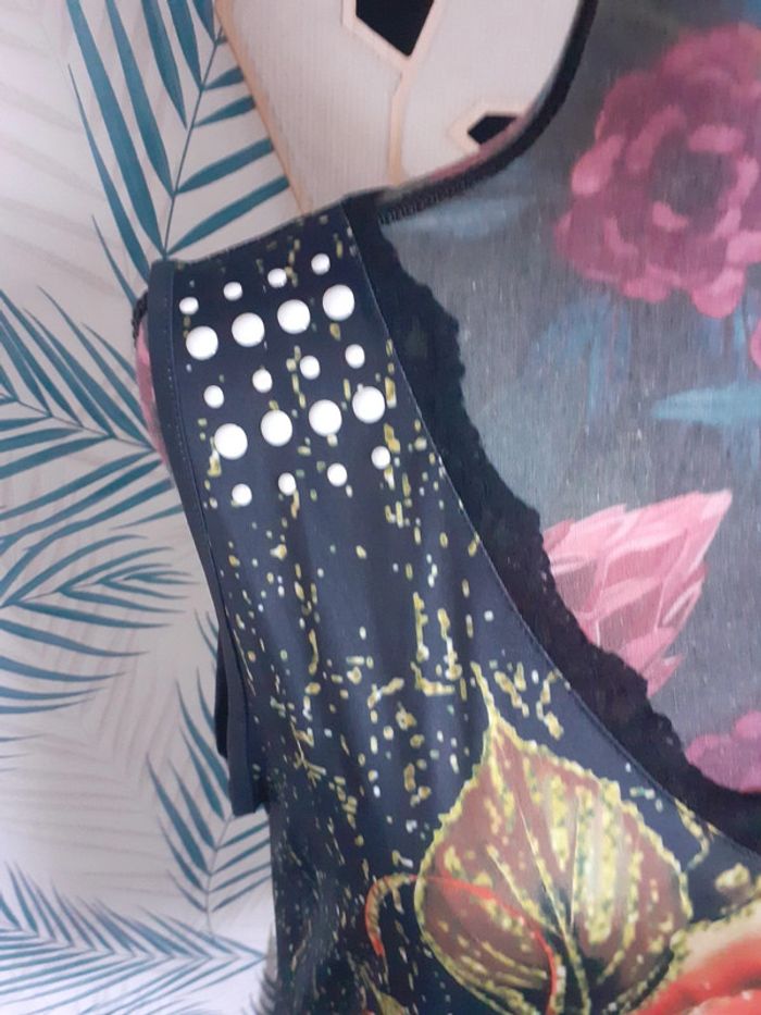 Blouse débardeur imprimé roses XL - photo numéro 2