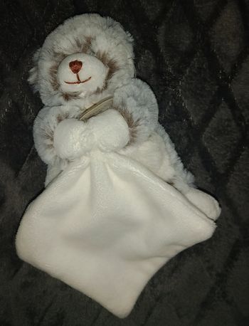 Doudou peluche ours Pm chiné et blanc avec mouchoir - les flocons - Baby Nat