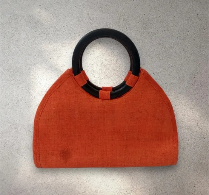 Sac à main en toile épaisse orange avec poignées rigides - photo numéro 6