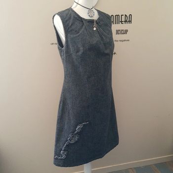 Robe mi longue denim en jean souple 100% coton couleur chambray coupe trapèze