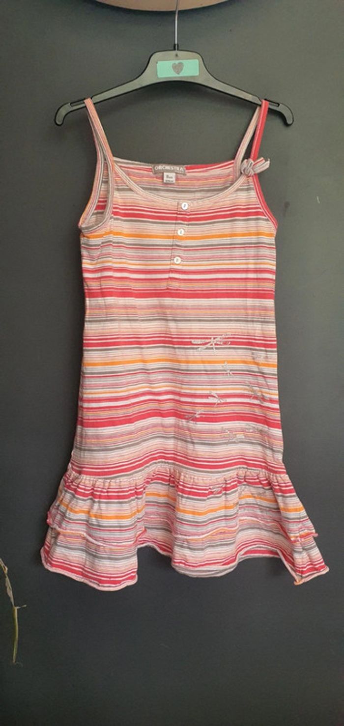 Robe rayures roses et libellules. 8ans