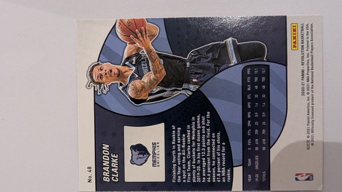 Carte de basket Panini Révolution Brandon Clarke numéro 44 2020-21 - photo numéro 4