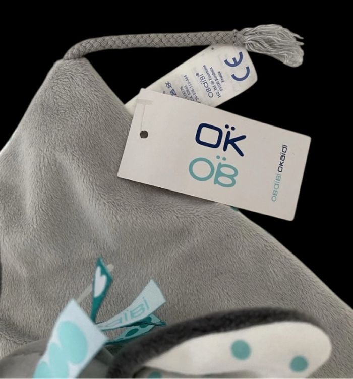 ❤️B4828 Doudou Plat Mouchoir Ane Âne Gris Blanc Pois Bleu OBAIBI Okaïdi - photo numéro 4