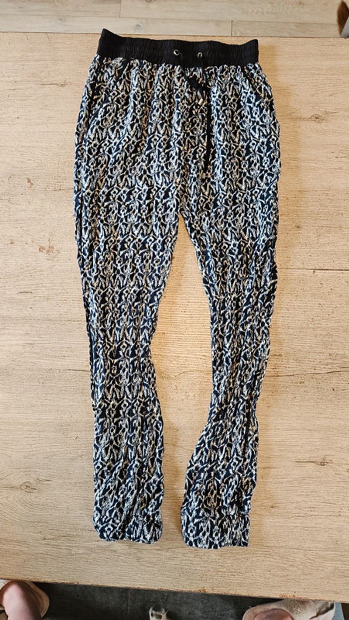 Pantalon d été léger, noir et blanc, F de la passion, S, peu mis - photo numéro 2
