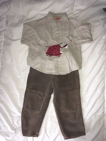 Ensemble pantalon velours /chemise DPAM 23 mois 2 ans