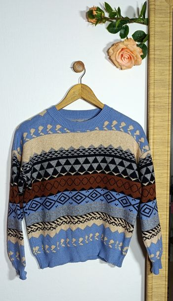 Pull hiver "style Noël" taille M - bleu/ beige 💫