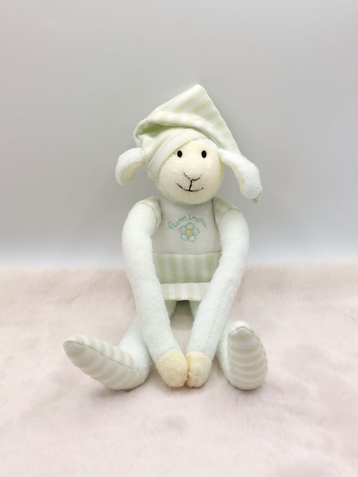 Peluche 35 cm doudou mouton agneau vert blanc Luminou Jemini fleurs luminescent