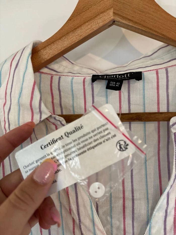 Chemise blanche à rayures rose bleu violette taille XL/42 - photo numéro 3