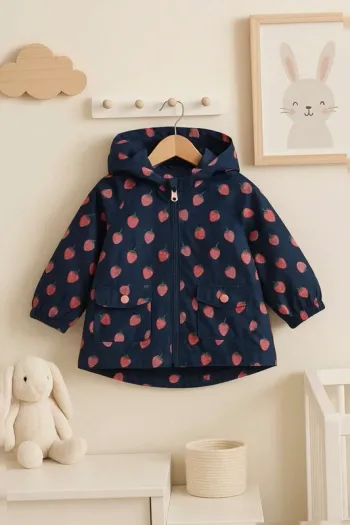 Jolie parka imperméable bébé fille 9-12 mois – motif fraises 🍓